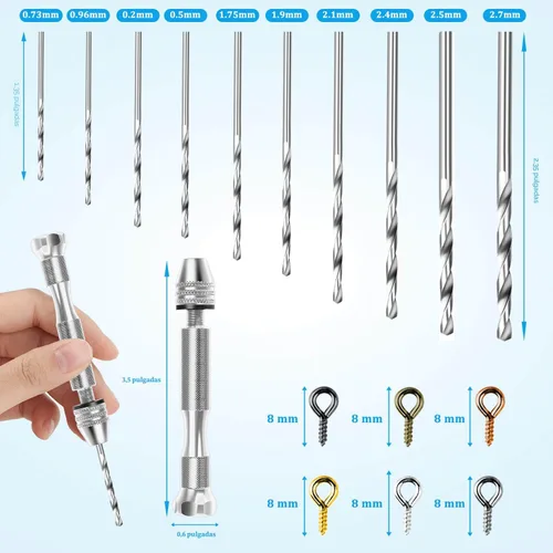 Miniatura 4 de Shynek Juego de broca manual con tornillo de banco, taladro manual con 600 ganchos pequeños de ojo de tornillo y 10 brocas de diferentes tamaños 6