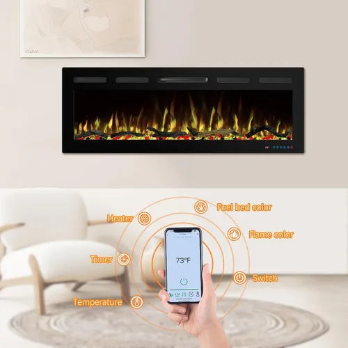 Miniatura 3 de Insertos de chimenea eléctrica WiFi de 33 pulgadas, calentador de chimenea empotrado y montado en la pared con color de llama ajustable y brillo