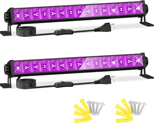 Paquete de 2 luces LED negras de 42 W, barras de luz negra con enchufe+interruptor+cable de 6 pies, luz negra para fiesta brillante, póster