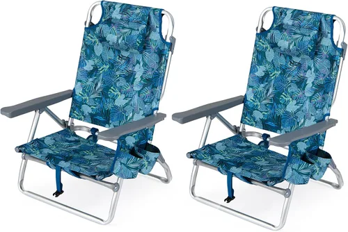 Miniatura 22 de Goplus Silla de playa, mochila plegable para adultos, sillas de playa con posiciones ajustables, almohada para la cabeza, bolsa refrigeradora