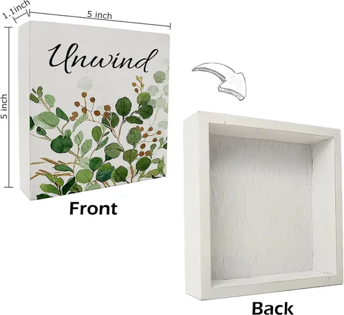Miniatura 6 de Decoración de baño de granja verde salvia, letrero de caja de madera con frase "Breathe Quotes", decoración de estantes, artículos pequeños de Unwind