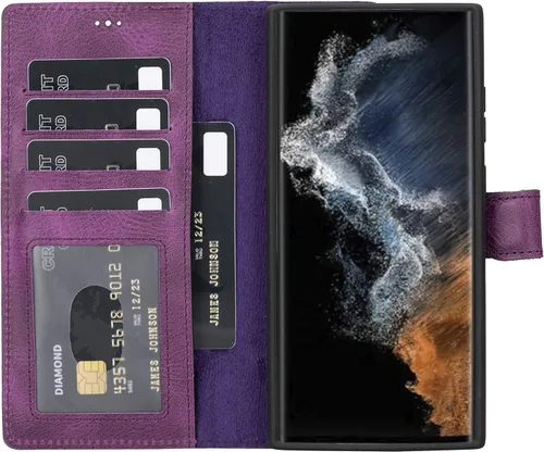 Miniatura 14 de HARDISTON Funda de piel compatible con Samsung Galaxy S22 Ultra – Funda magnética fuerte desmontable hecha a mano con tarjeteros y soporte, Negro