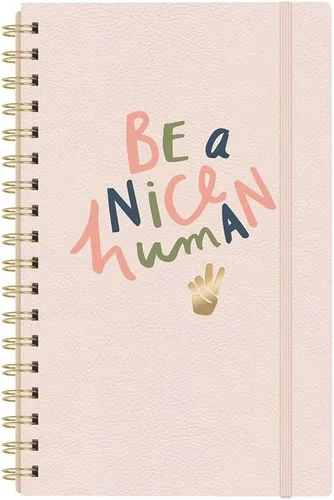 Diario en espiral de estudio "BE A NICE HUMAN" de Fringe, cubierta flexible de cuero vegano, encuadernación en espiral de doble anilla expuesta,