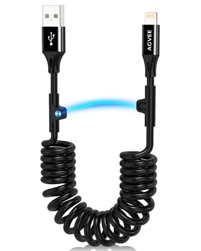 Miniatura 9 de AGVEE Cable de carga corto USB a USB-C en espiral de 1.5 pies [certificado USB-IF] Cable de carga rápida de 3 A en el automóvil para iPhone 17/16/15