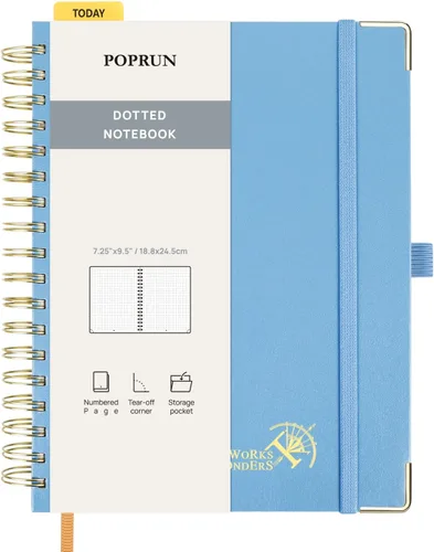 Miniatura 10 de POPRUN - Cuaderno de notas con espiral y puntos, diario A5 de 5.75" x 8.25", papel grueso de 120 gsm, 141 páginas numeradas, tapa dura para hombres