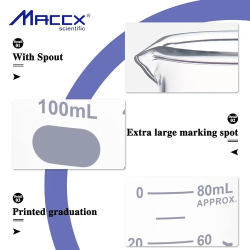 Miniatura 3 de Vaso de vidrio resistente de 3.4 onzas (3.4 fl oz), 3.3 Griffin de borosilicato de forma baja con graduación impresa, paquete de 4, BKL100-004