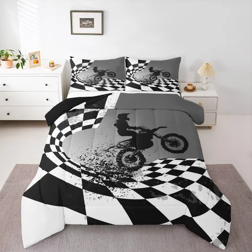 Erosebridal Juego de ropa de cama de motocross para motociclista, tamaño matrimonial, juego de edredón para deportes extremos para niños,