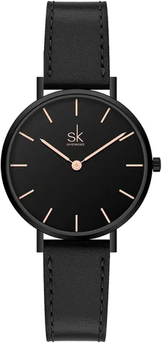 SK - Reloj minialista ultrafino para mujer, simple con dos manecillas, correa de cuero