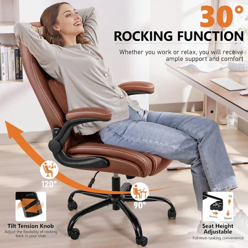 Miniatura 6 de BESTFAIR Silla de Oficina, Silla Ergonómica de Oficina con Soporte Lumbar para Alivio del Dolor de Espalda Baja, Silla Ejecutiva de Cuero con Brazos