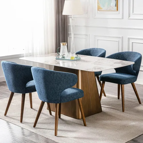 Miniatura 5 de HNY Juego de 2 sillas de comedor modernas de mediados de siglo, sillas de comedor tapizadas con respaldo de ala, sillas laterales de lino con patas