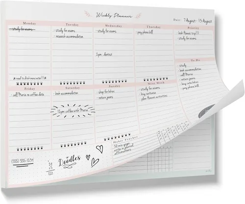 Peachly Bloc de notas de planificador semanal de escritorio, 60 páginas sin fecha, programa listas de tareas diarias, aumenta tu productividad en
