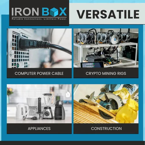 Miniatura 6 de IronBox Electric - Cable de alimentación de servicio pesado 5-15P a C13 - Cable de 3 clavijas 15A 125V 14/3 SJT para PC - Cable para computadora