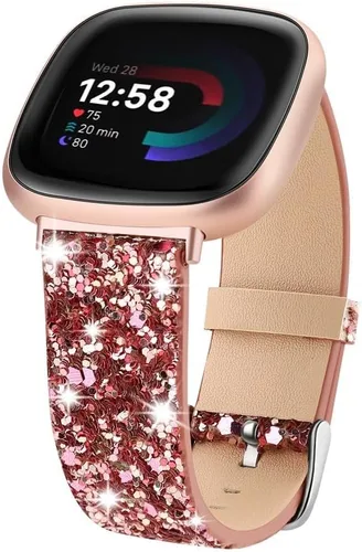 Miniatura 8 de Correa brillante compatible con Fitbit Versa 4/Fitbit Versa 3/Fitbit Sense 2/Sense Bandas Mujer Bling Glitter Correa de Cuero Accesorio de Correa