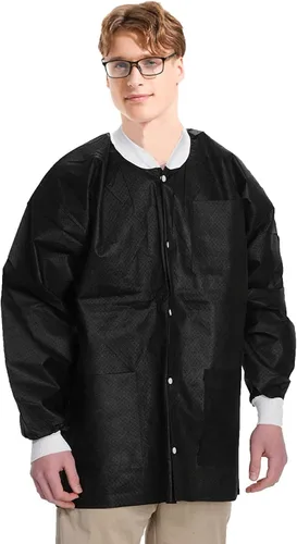 Miniatura 37 de Paquete de 10 chaquetas desechables de laboratorio, chaqueta médica reutilizable hasta la cadera, unisex, con puños de punto y bolsillos