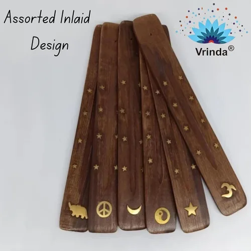 Miniatura 7 de Vrinda® Soporte de incienso de madera hecho a mano con diseño de incrustaciones surtidas, quemador de incienso, ideal para aromaterapia, meditación