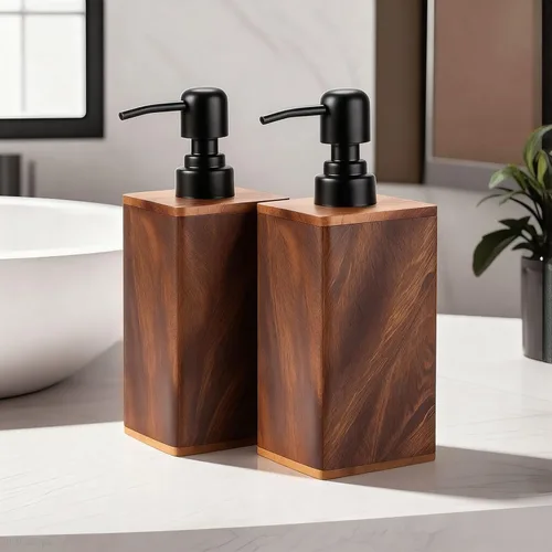 Miniatura 11 de Dispensador de jabón de madera maciza de 6.8 fl oz para baño, cocina, bomba de jabón de manos recargable de madera, dispensador de loción
