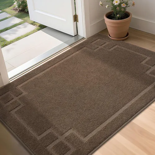 Miniatura 25 de BEQHAUSE Alfombra de Puerta 81 x 122 cm, Alfombras Antideslizantes para Interior Alfombras de Entrada Lavables de Perfil Bajo y Absorbentes, Marrón
