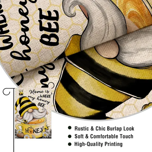 Miniatura 3 de Artofy Home is Where My Honey Bumble Bee Gnomo - Bandera decorativa para jardín, decoración exterior de primavera y verano, decoración exterior