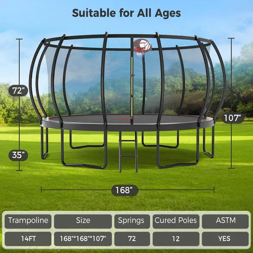 Miniatura 8 de Tatub - Grandes trampolines al aire libre de 10, 12, 14, 15 y 16 pies para niños y adultos, trampolines de calabaza recreativos al aire libre