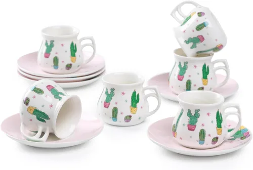 GuangYang Juego de 6 tazas de espresso de 2.5 onzas, lindo patrón de cactus (tamaño para espresso doble, Ristretto, Macchiato, Café Cubano y café
