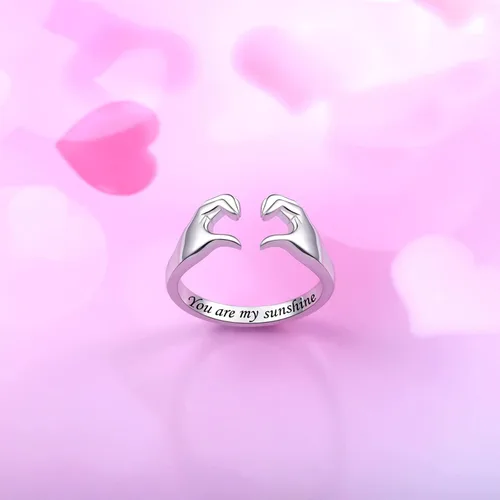 Miniatura 2 de Fookduoduo Anillos de abrazo para mujer, de plata de ley, ajustable, con texto en inglés "Always with You", anillos de joyería para parejas, anillos