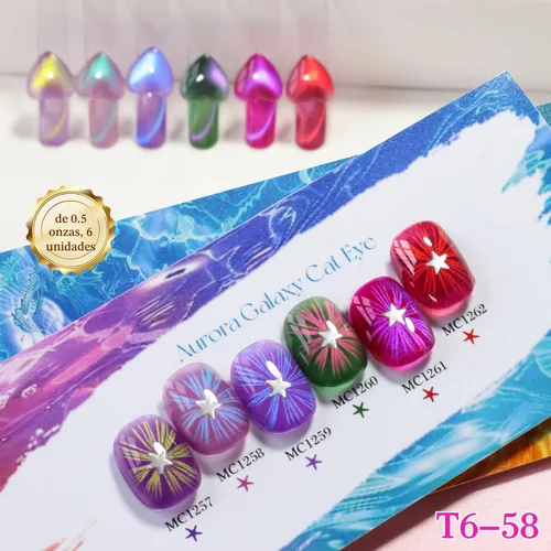 Miniatura 6 de Double Rhythm - Juego de esmalte de uñas de gel ojo de gato de 6 unidades, mismo color, misma botella, 14.8 ml, brillo con glitter, con imán