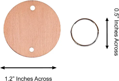 Miniatura 8 de Super Z Outlet 100 discos redondos de madera y 100 llaveros, discos circulares de madera con agujeros y clips para anillos para etiquetas de tablero