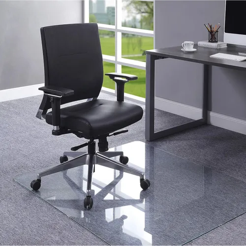 Miniatura 5 de Lorell Alfombrilla de vidrio templado para silla, 44 pulgadas de ancho x 50 pulgadas de profundidad x 0.25 pulgadas de grosor, transparente, 1 unidad