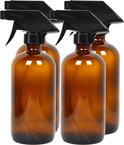 Youngever Paquete de 4 botellas de vidrio vacías de 16 onzas, recipiente recargable para aceites esenciales, productos de limpieza o aromaterapia,