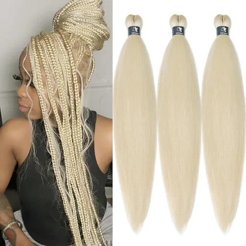Miniatura 42 de pelo trenzado preestirado marrón, pelo trenzado Kanekalo, pelo trenzado preestirado de 26 pulgadas, 6 paquetes plegados, textura Yaki, extensiones