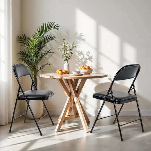 Miniatura 6 de Simple Deluxe Juego de 2 sillas de comedor, cojín de cuero, plegable, moderno, para cocina, con respaldo acolchado y patas de metal, asiento Negro