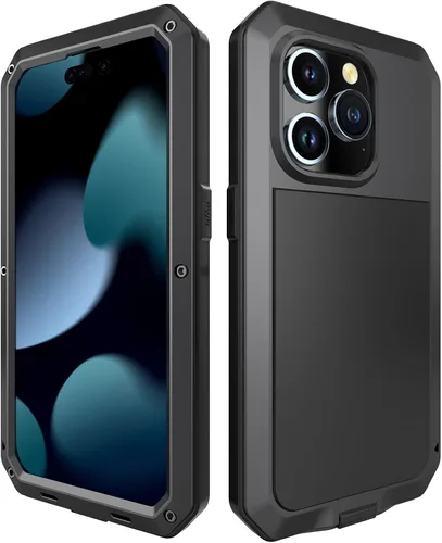 Miniatura 2 de Compatible con iPhone 15 Pro Max, funda protectora de cuerpo completo 360, resistente a los golpes, funda de metal de aleación de aluminio con Negro