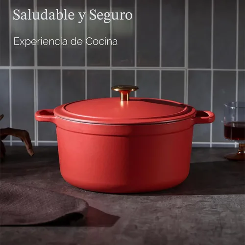 Miniatura 4 de CAROTE Olla holandesa de hierro fundido esmaltado de 5 cuartos con tapa, horno holandés de alta resistencia para hornear pan de masa madre, Rojo