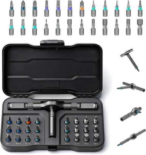 Juego de destornilladores magnéticos 24 en 1, juego de destornilladores de trinquete DIY con mango desmontable, kit de herramientas de reparación