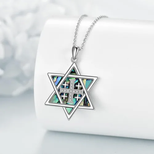 Miniatura 65 de YFN Collar de estrella de David de plata de ley, concha de abulón, árbol de la vida, joyería judía, regalos para mujeres y hombres