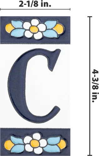 Miniatura 4 de Sevillano Flora Address Letters C 2-1/8" x 4-3/8" - Azulejo de pared de cerámica