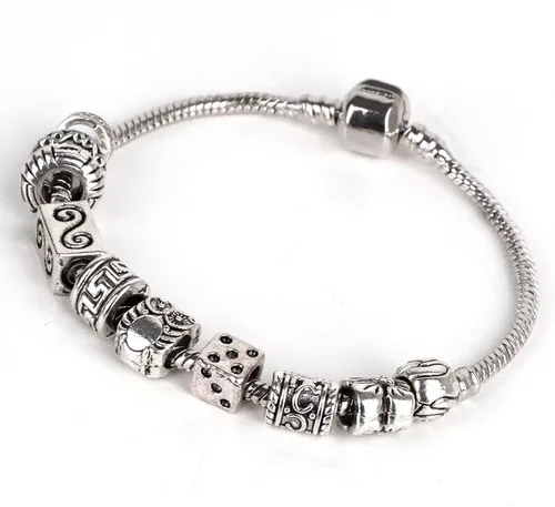 Miniatura 2 de RUBYCA Cuentas sueltas de color plata tibetana y 1 pulsera europea de 8.3 pulgadas