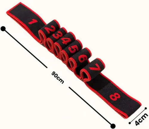 Miniatura 7 de Banda de resistencia de fitness para estiramiento y yoga, ejercicio de tirador de moda, banda de resistencia numerada con asas para brazos, 8 bucles