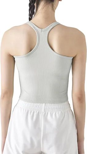 Miniatura 27 de sphinx cat - Camiseta corta de entrenamiento para mujer, camiseta sin mangas, acanalada, con espalda cruzada y brasier integrado