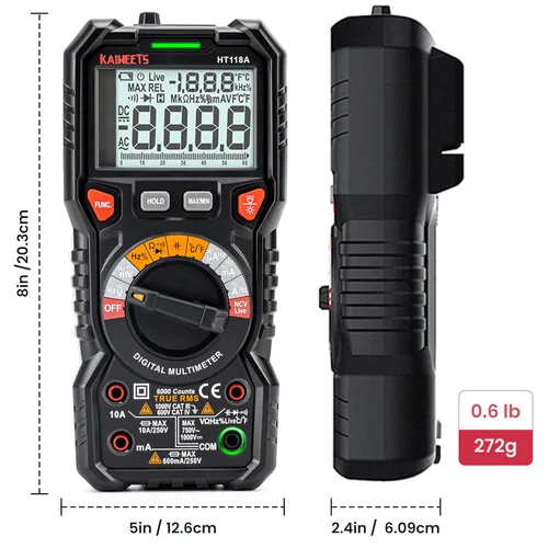 Miniatura 7 de KAIWEETS Multímetro digital TRMS 6000 cuenta voltímetro de rango automático rápido mide con precisión voltaje corriente amperios resistencia diodos