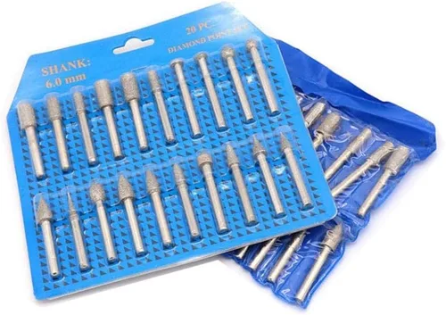 Miniatura 7 de Juego de 20 rebabas de molienda con vástago de 1/4 pulgadas, 60 puntos montados en diamante de grano, brocas de tallado, cabezal de molienda