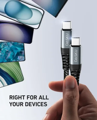 Miniatura 9 de Dasku iPhone 17 USB C a USB C de carga rápida, 60 W (3.1 A), paquete de 2 cables cargador de carga de 3 pies tipo C para iPhone 17/16/15/15 Plus/15