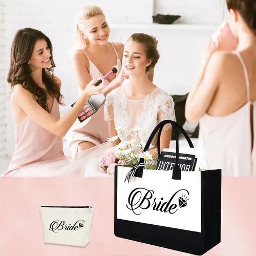 Miniatura 4 de AYGE Canvas Tote Bag, Makeup Bag, Gifts for Bridesmaid, Maid of Honor, Bride, Mother of The Bride, Mrs Gifts