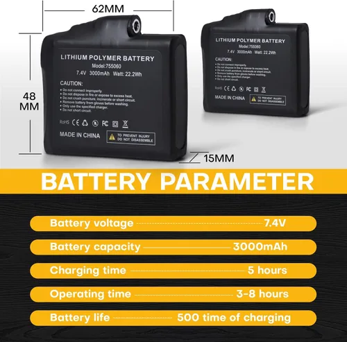 Miniatura 3 de Paquete de batería de 22.2 WH 7.4 V para guantes calentados, juego de repuesto de polímero de litio recargable compatible con guantes, calcetines