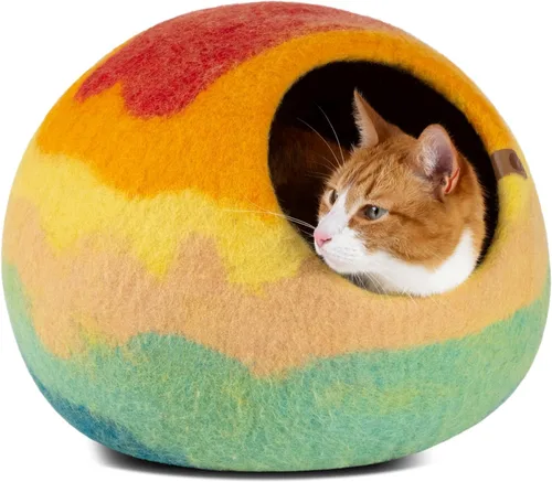 Miniatura 18 de MEOWFIA Cat Cave - Cama de fieltro prémium para gatos de interior, hecha a mano, 100% lana merina, gato (grande, esmeralda)