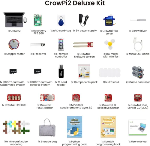 Miniatura 8 de ELECROW Crowpi2 - Kit todo en uno para Raspberry Pi 5, kit todo en uno para laptop Raspberry Pi con pantalla de 11.6 pulgadas (kit básico)