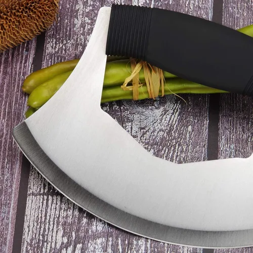 Miniatura 8 de Mezzaluna - Picador de ensalada, cuchillo mezzaluna de acero inoxidable, cortador afilado con cubierta de protección, cortador de verduras