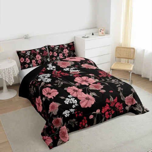 Miniatura 3 de Erosebridal Juego de edredón de flores tamaño individual, ropa de cama floral roja para el día de San Valentín para mujeres y niñas