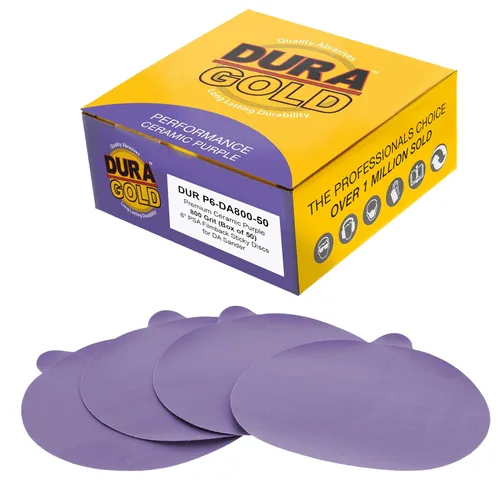 Miniatura 12 de Dura-Gold Discos de lijado de cerámica de grano 120 de 6 pulgadas, PSA de película morada, caja de 50 unidades, papel de lija autoadhesivo