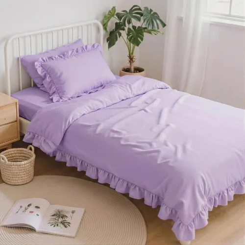 Miniatura 17 de Anluoer - Juego de cama individual con edredón de 5 piezas, rosa en una bolsa con sábanas, juego de ropa de cama de todos los días con volantes